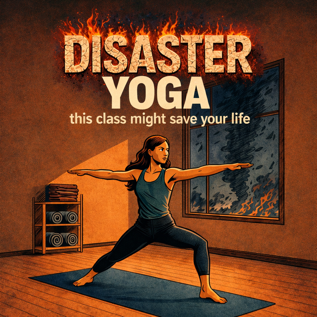 Disaster Yoga — yogis calmly flowing through chaos